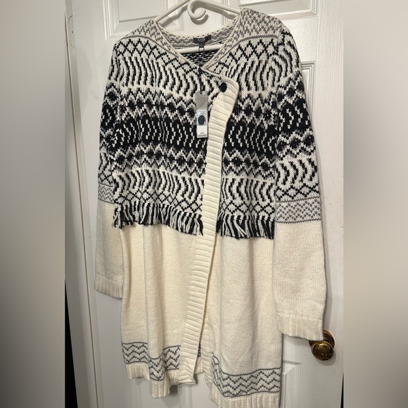 NYDJ L new Fairisle Cascade Cardigan Sweater  Black  cream  Acrylic/ Wool Blend - Picture 3 of 9